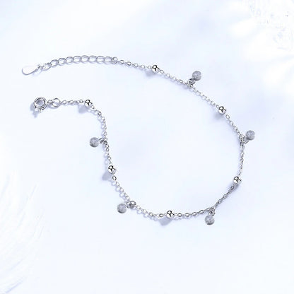 New Fashion Bohemia Shiny round Zircon Pendant Anklets Women Jewelry 925 Sterling Silver Sexy Beach Circle Rhinestone Foot Chain