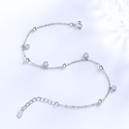 New Fashion Bohemia Shiny round Zircon Pendant Anklets Women Jewelry 925 Sterling Silver Sexy Beach Circle Rhinestone Foot Chain