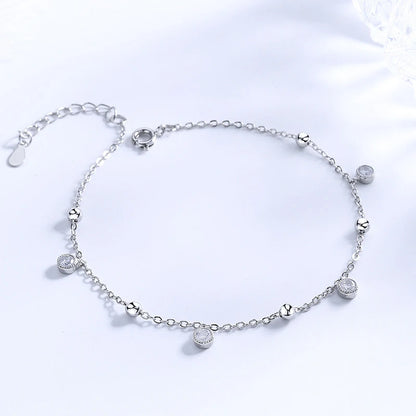 New Fashion Bohemia Shiny round Zircon Pendant Anklets Women Jewelry 925 Sterling Silver Sexy Beach Circle Rhinestone Foot Chain